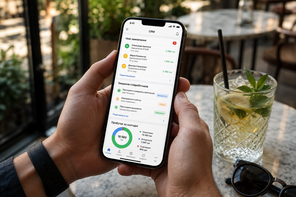 CRM-система на смартфоні із замовленнями, завданнями співробітників та аналітикою прибутку